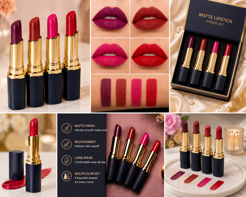 4-Piece Matte Lipstick Set – Long-Wear Lip Color Collection
